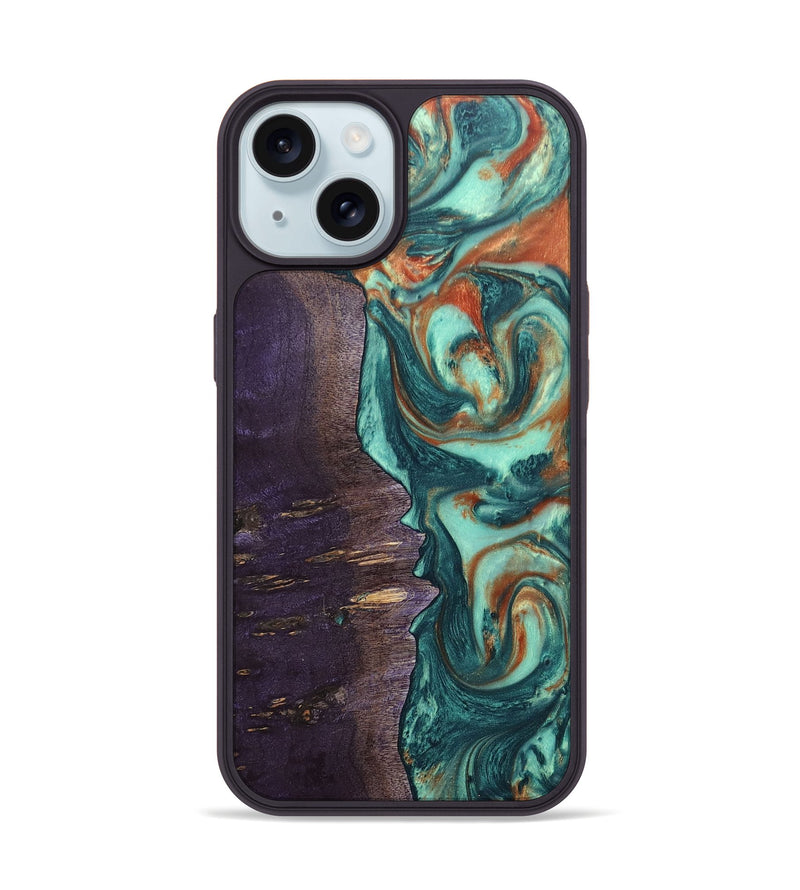 iPhone 15 Wood+Resin Phone Case - Isla (Green, 678493)