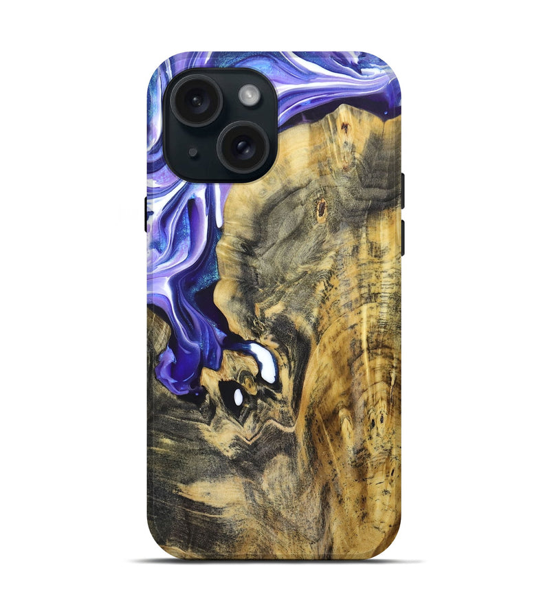 iPhone 15 Wood+Resin Live Edge Phone Case - Emerson (Purple, 679121)