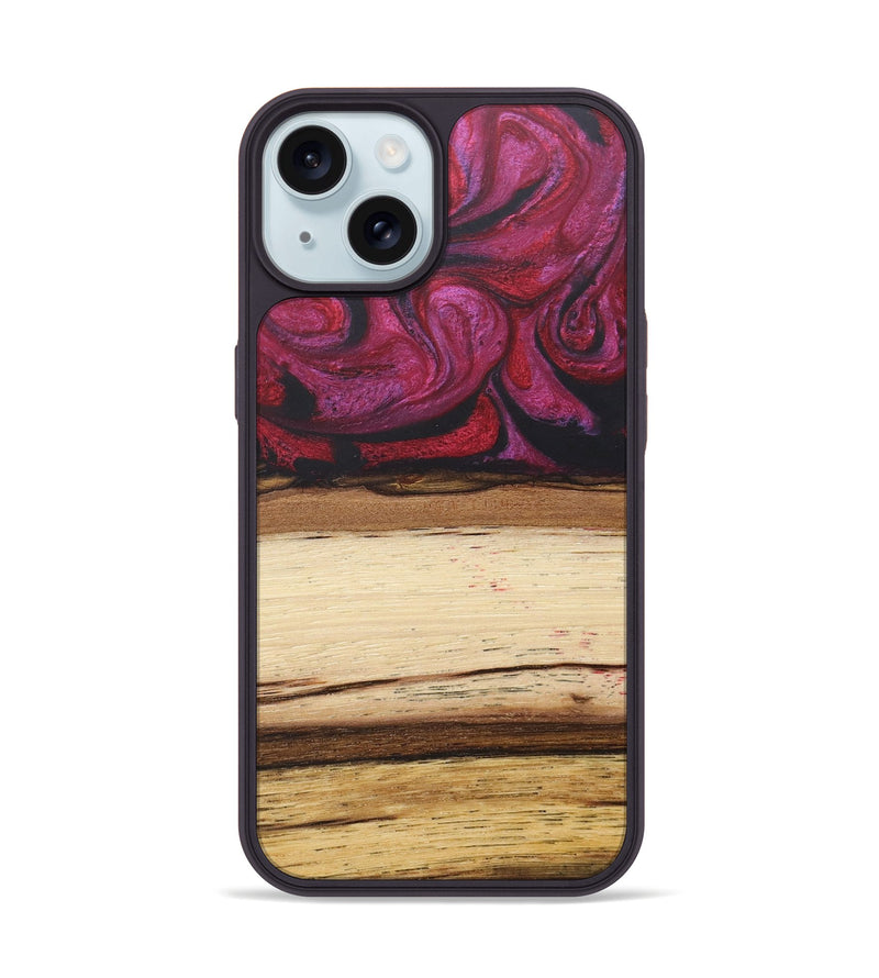 iPhone 15 Wood+Resin Phone Case - Claude (Red, 679494)