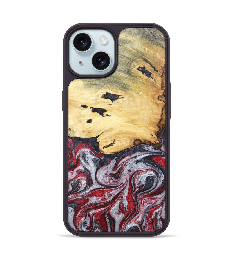 iPhone 15 Wood+Resin Phone Case - Cathleen (Red, 680624)