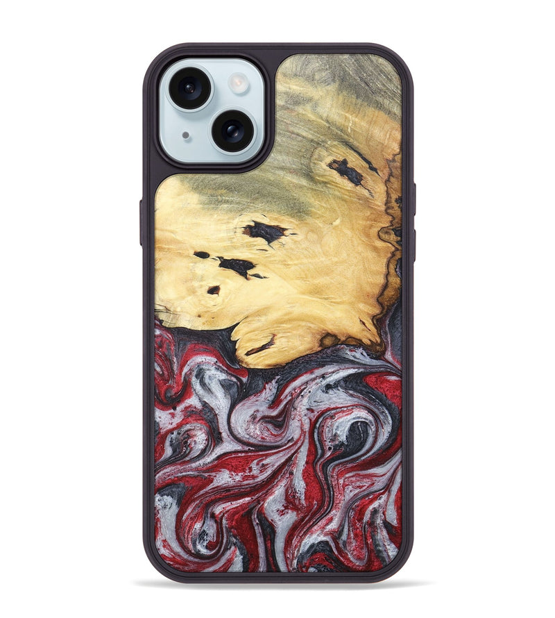 iPhone 15 Plus Wood+Resin Phone Case - Cathleen (Red, 680624)
