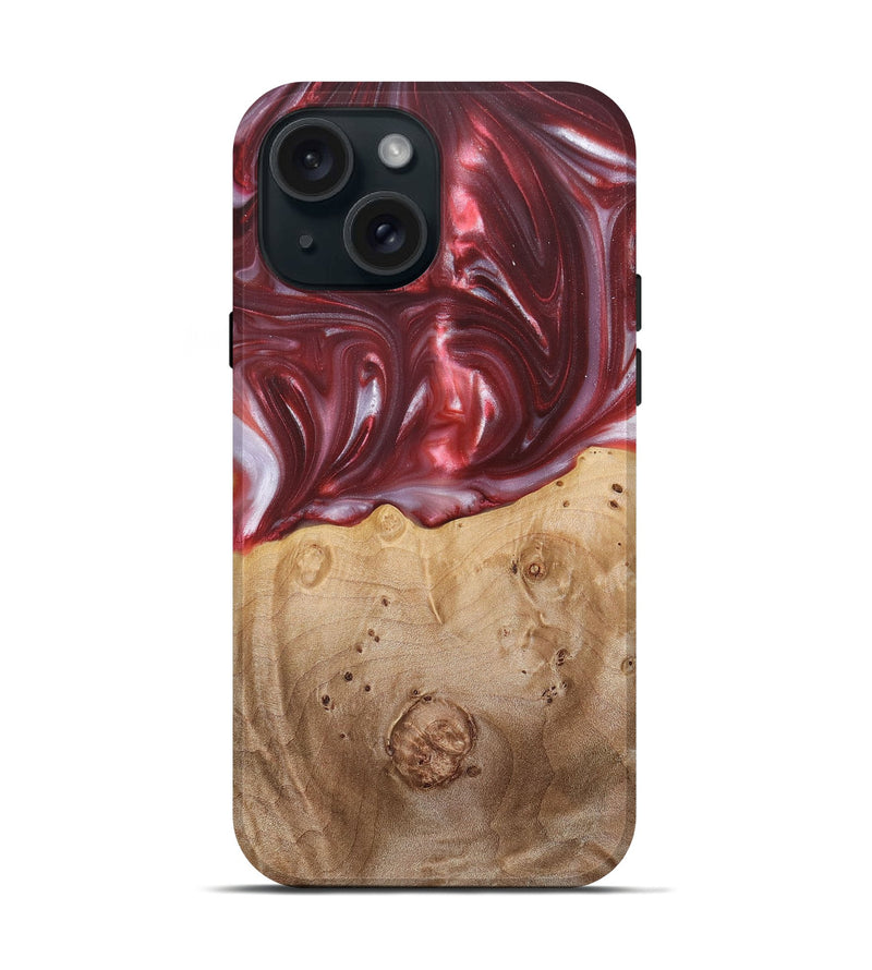 iPhone 15 Wood+Resin Live Edge Phone Case - Bradley (Red, 680856)