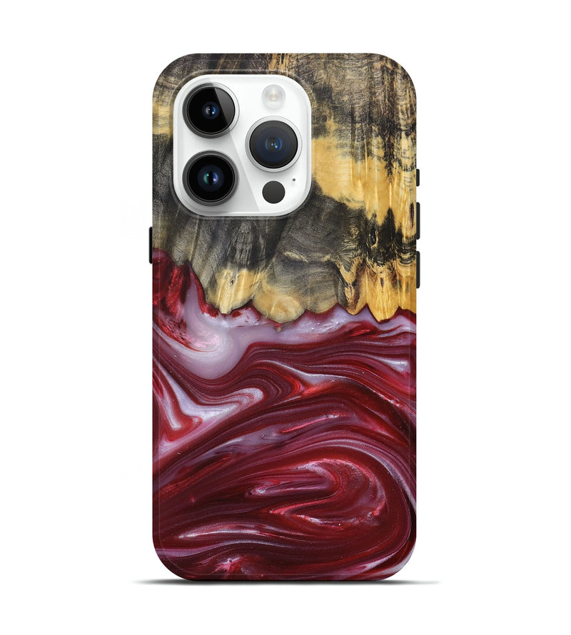 iPhone 15 Pro Wood+Resin Live Edge Phone Case - Margaret (Red, 680857)
