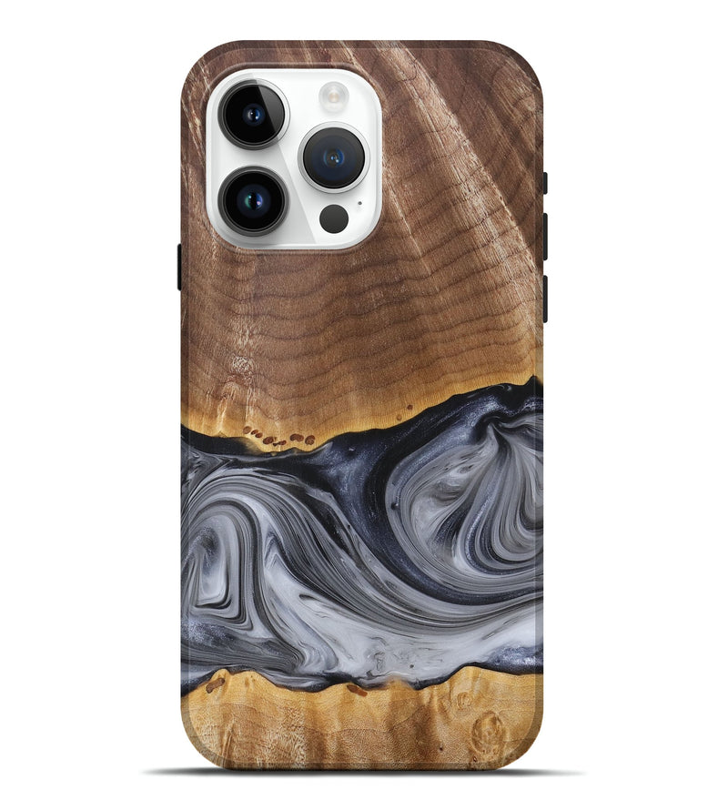 iPhone 15 Pro Max Wood+Resin Live Edge Phone Case - Delbert (Black & White, 680863)