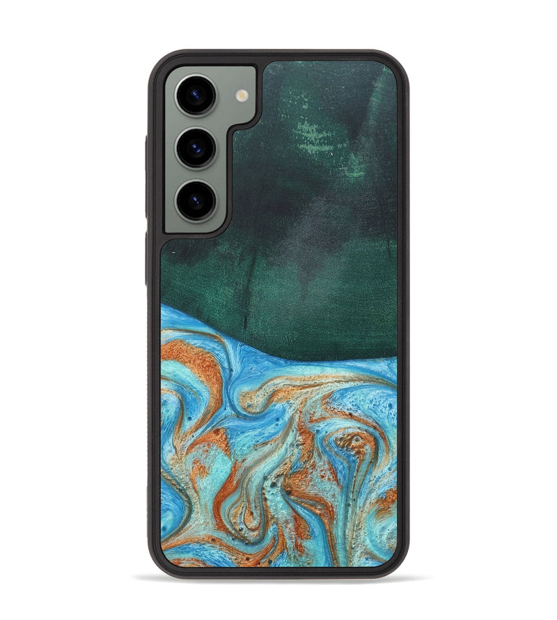 Galaxy S23 Plus Wood+Resin Phone Case - Tami (Teal & Gold, 681384)