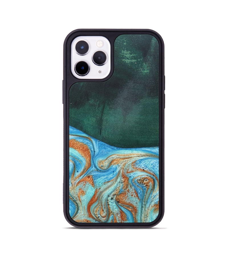iPhone 11 Pro Wood+Resin Phone Case - Tami (Teal & Gold, 681384)