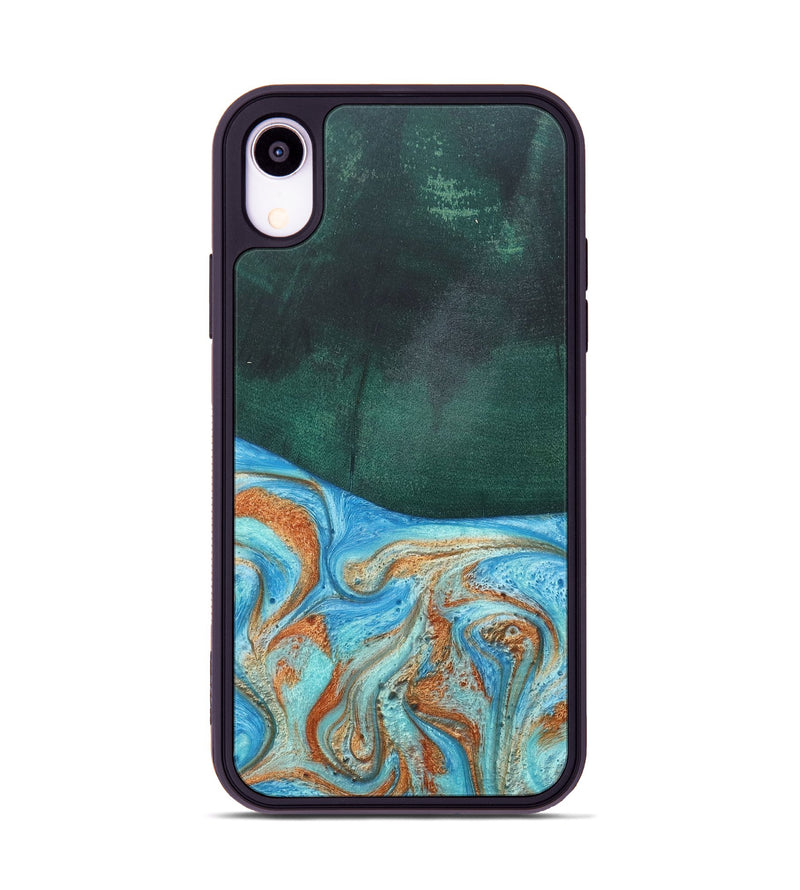 iPhone Xr Wood+Resin Phone Case - Tami (Teal & Gold, 681384)
