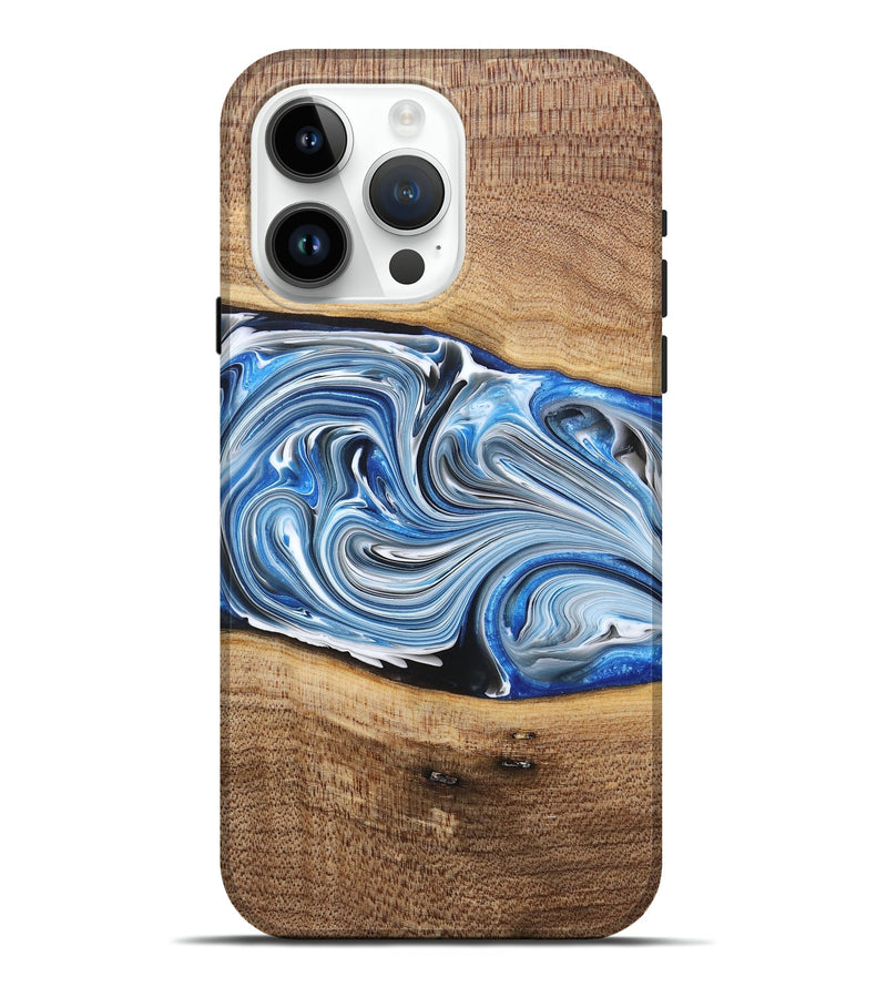 iPhone 15 Pro Max Wood+Resin Live Edge Phone Case - Martha (Blue, 682210)