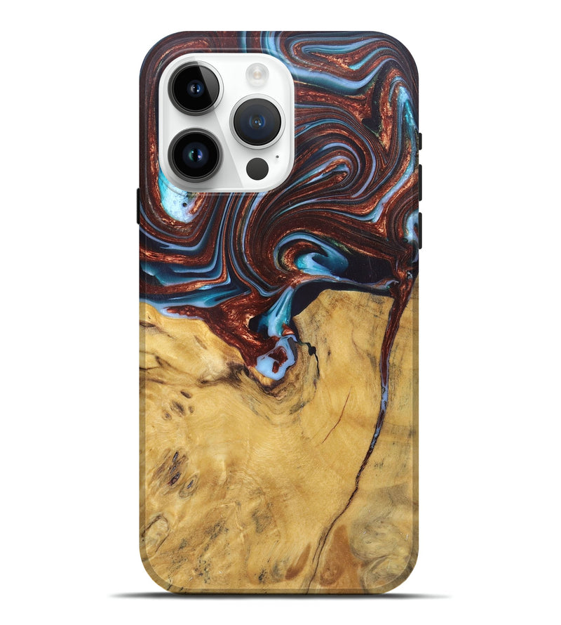 iPhone 15 Pro Max Wood+Resin Live Edge Phone Case - Giuliana (Teal & Gold, 682483)