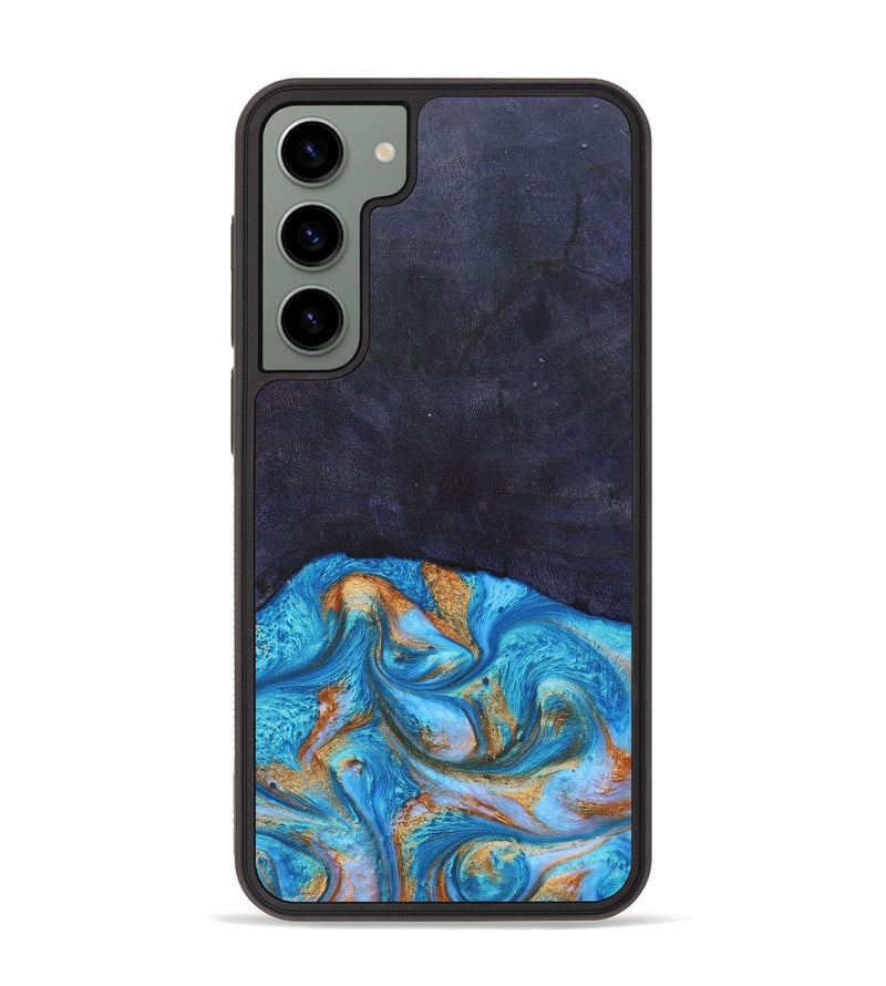 Galaxy S23 Plus Wood+Resin Phone Case - Leanne (Teal & Gold, 682576)
