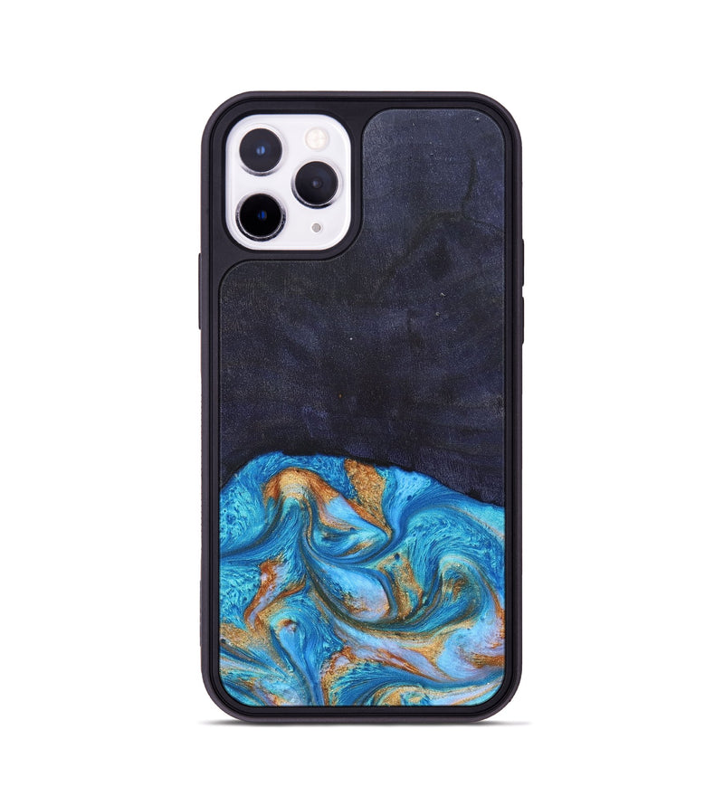 iPhone 11 Pro Wood+Resin Phone Case - Leanne (Teal & Gold, 682576)