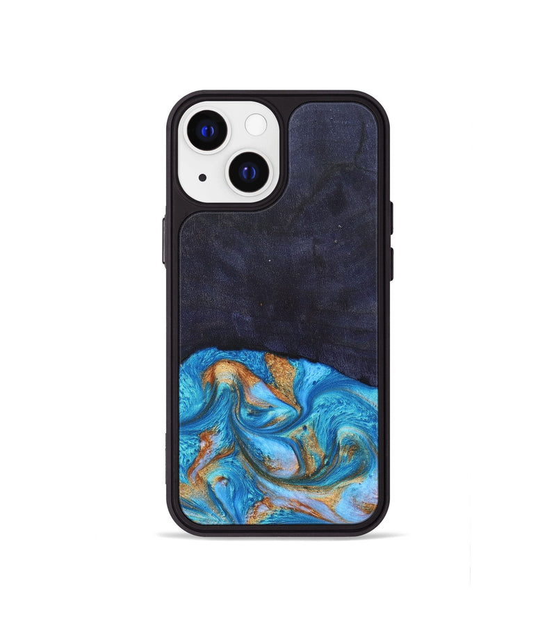 iPhone 13 mini Wood+Resin Phone Case - Leanne (Teal & Gold, 682576)