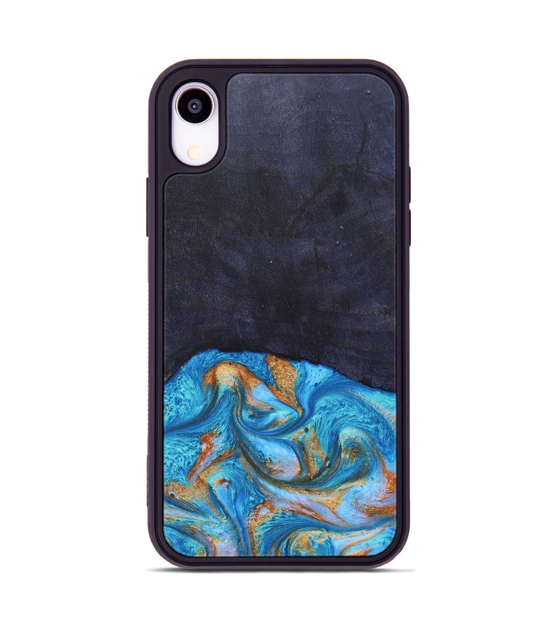 iPhone Xr Wood+Resin Phone Case - Leanne (Teal & Gold, 682576)