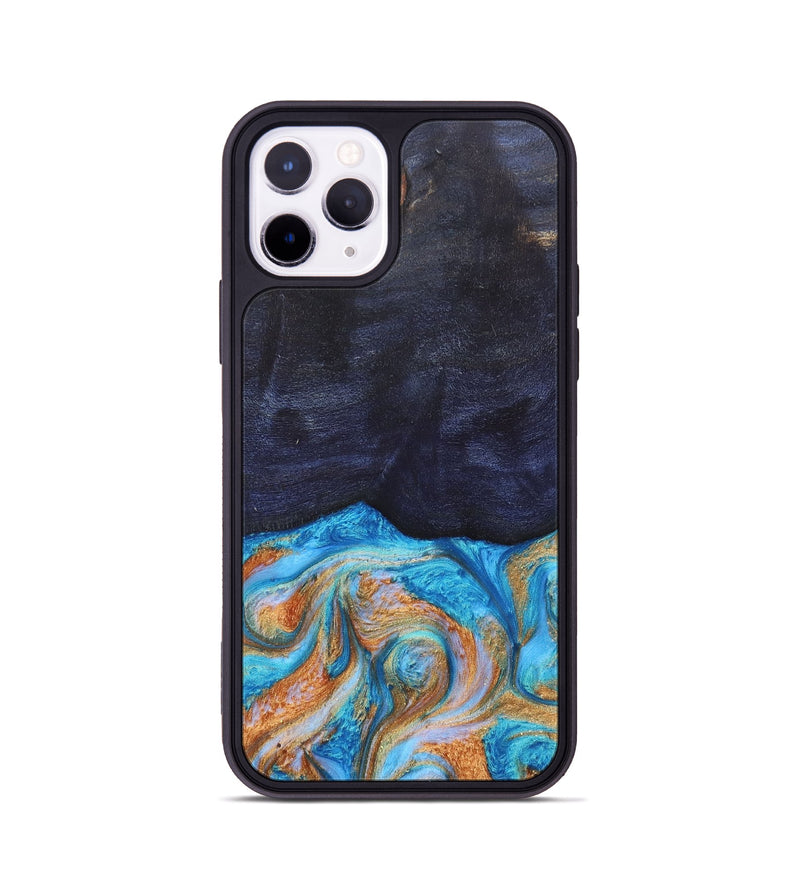 iPhone 11 Pro Wood+Resin Phone Case - Trista (Teal & Gold, 682589)