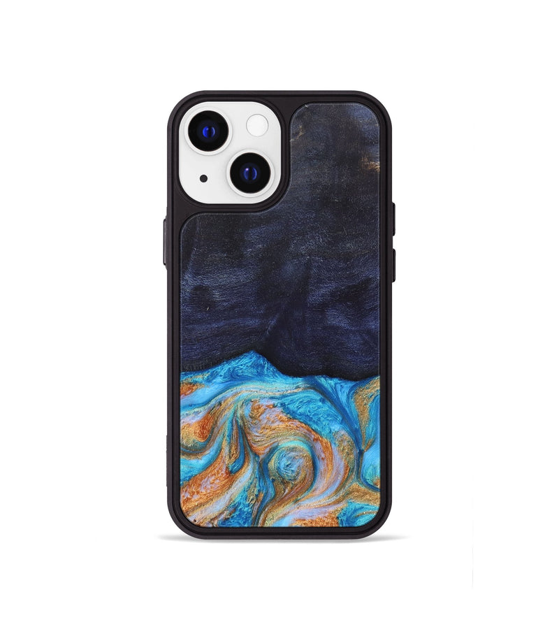iPhone 13 mini Wood+Resin Phone Case - Trista (Teal & Gold, 682589)