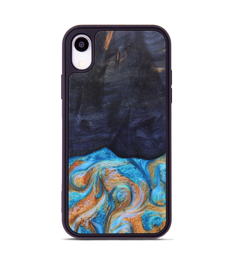 iPhone Xr Wood+Resin Phone Case - Trista (Teal & Gold, 682589)