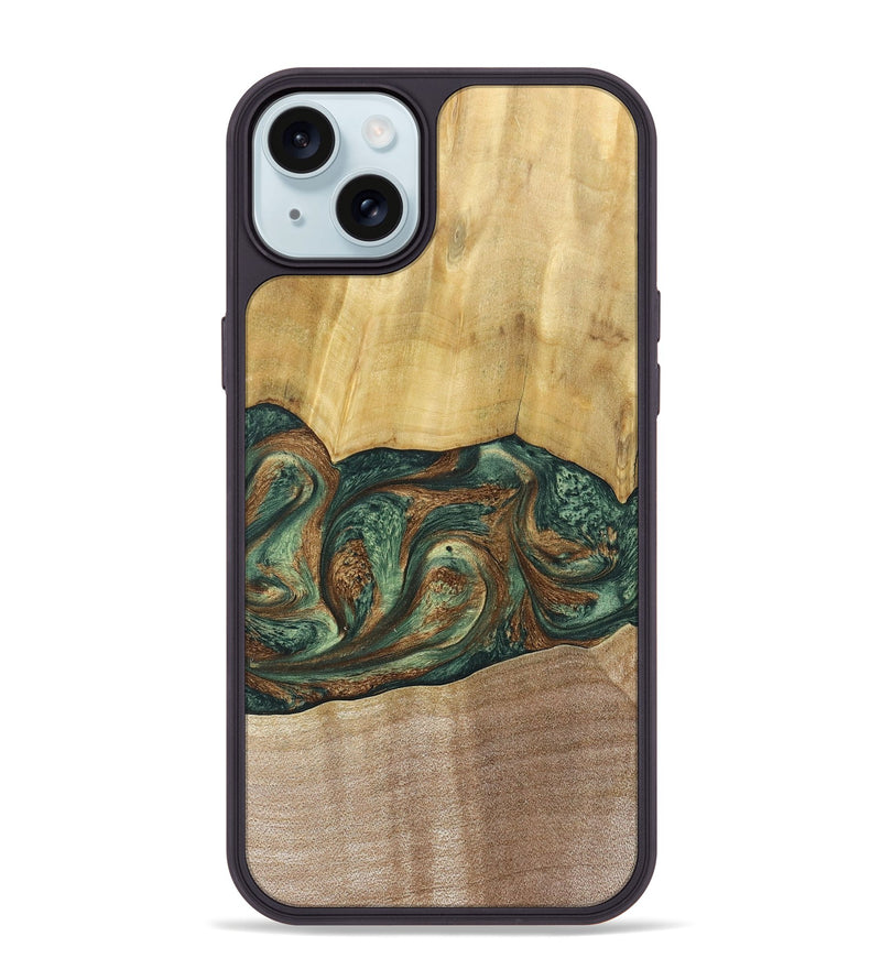 iPhone 15 Plus Wood+Resin Phone Case - Karina (Green, 682676)