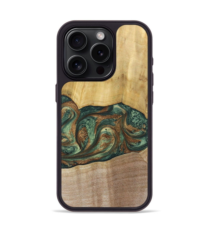 iPhone 15 Pro Wood+Resin Phone Case - Karina (Green, 682676)