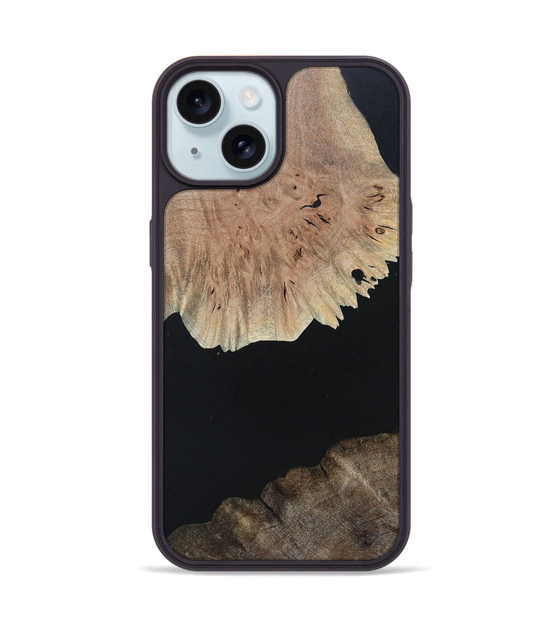 iPhone 15 Wood+Resin Phone Case - Isabella (Pure Black, 682792)