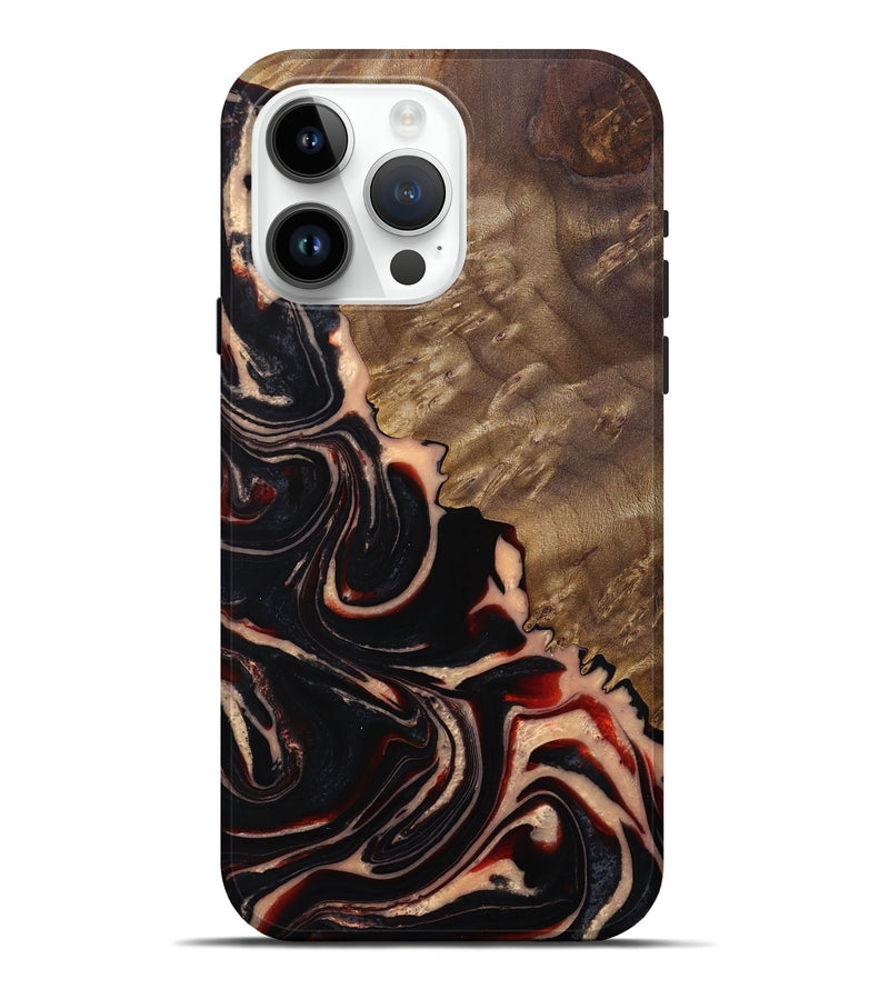 iPhone 15 Pro Max Wood+Resin Live Edge Phone Case - Paislee (Red, 683535)