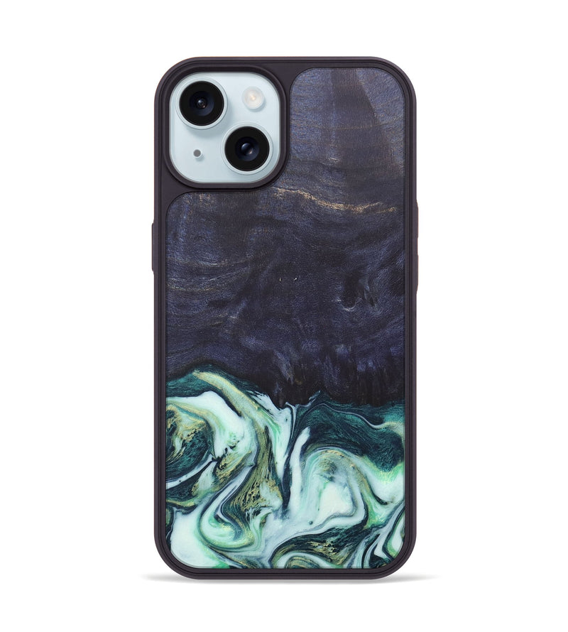 iPhone 15 Wood+Resin Phone Case - Roy (Green, 684010)