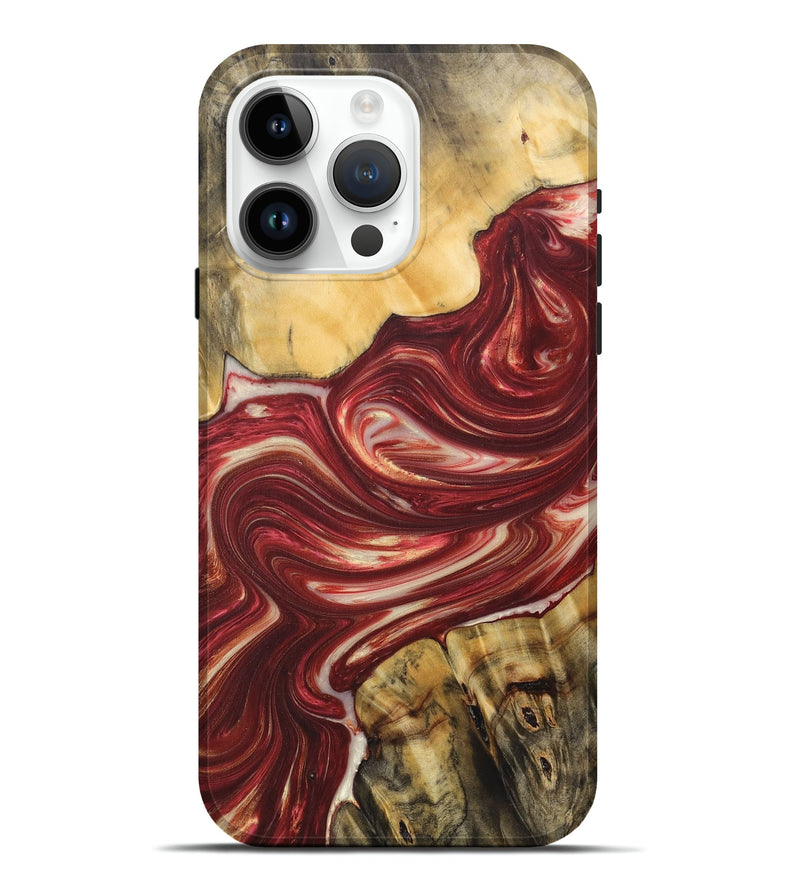 iPhone 15 Pro Max Wood+Resin Live Edge Phone Case - Keith (Red, 684327)