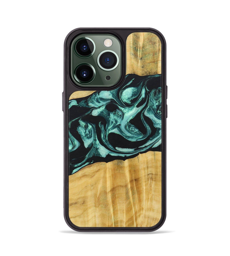 iPhone 13 Pro Wood+Resin Phone Case - Paislee (Green, 685514)