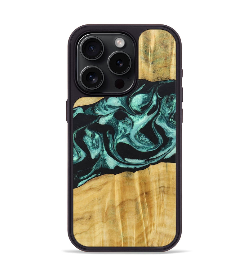 iPhone 15 Pro Wood+Resin Phone Case - Paislee (Green, 685514)