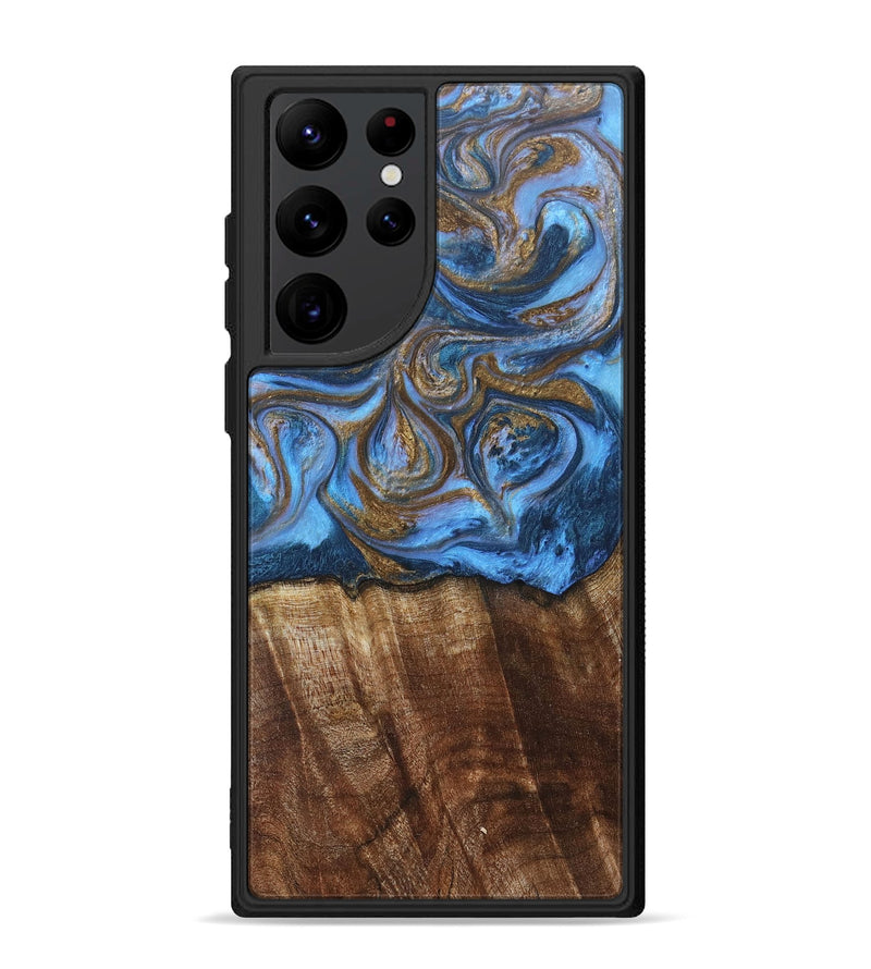 Galaxy S22 Ultra Wood+Resin Phone Case - Arlo (Teal & Gold, 685552)