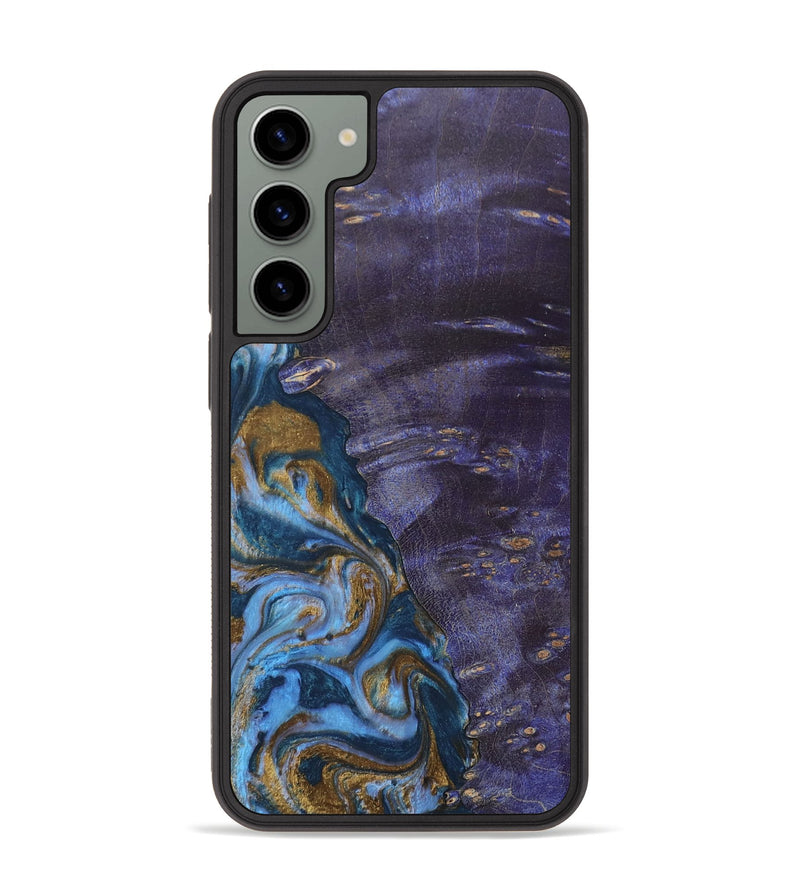 Galaxy S23 Plus Wood+Resin Phone Case - Bobbie (Teal & Gold, 685560)