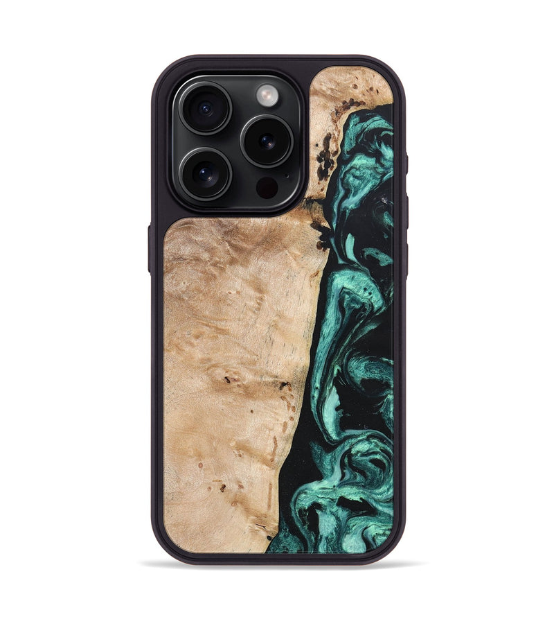iPhone 15 Pro Wood+Resin Phone Case - Brielle (Green, 685569)
