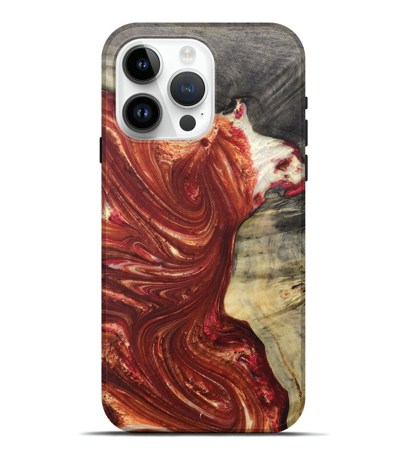 iPhone 15 Pro Max Wood+Resin Live Edge Phone Case - Connie (Red, 686341)
