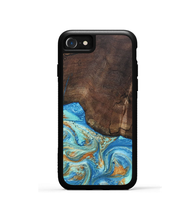 iPhone SE Wood+Resin Phone Case - Aiden (Teal & Gold, 686590)