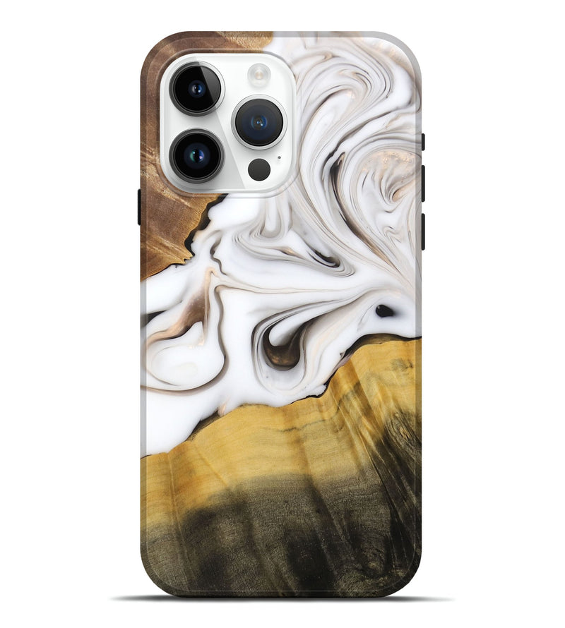 iPhone 15 Pro Max Wood+Resin Live Edge Phone Case - Dora (Black & White, 688096)