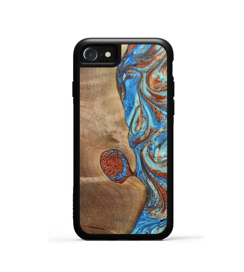 iPhone SE Wood+Resin Phone Case - Nataly (Teal & Gold, 688923)