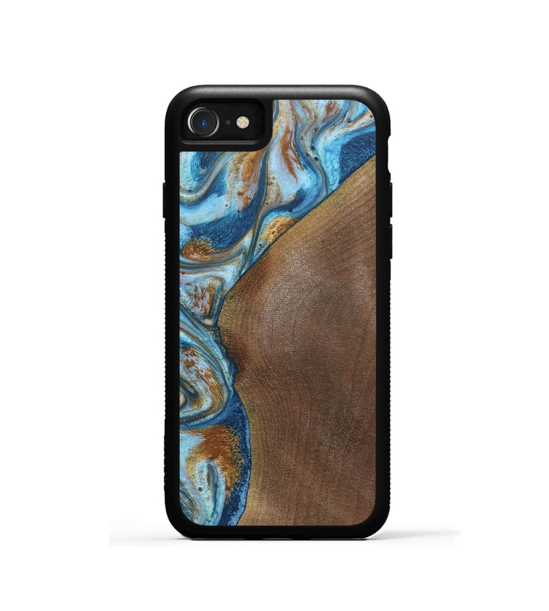 iPhone SE Wood+Resin Phone Case - Lance (Teal & Gold, 688928)