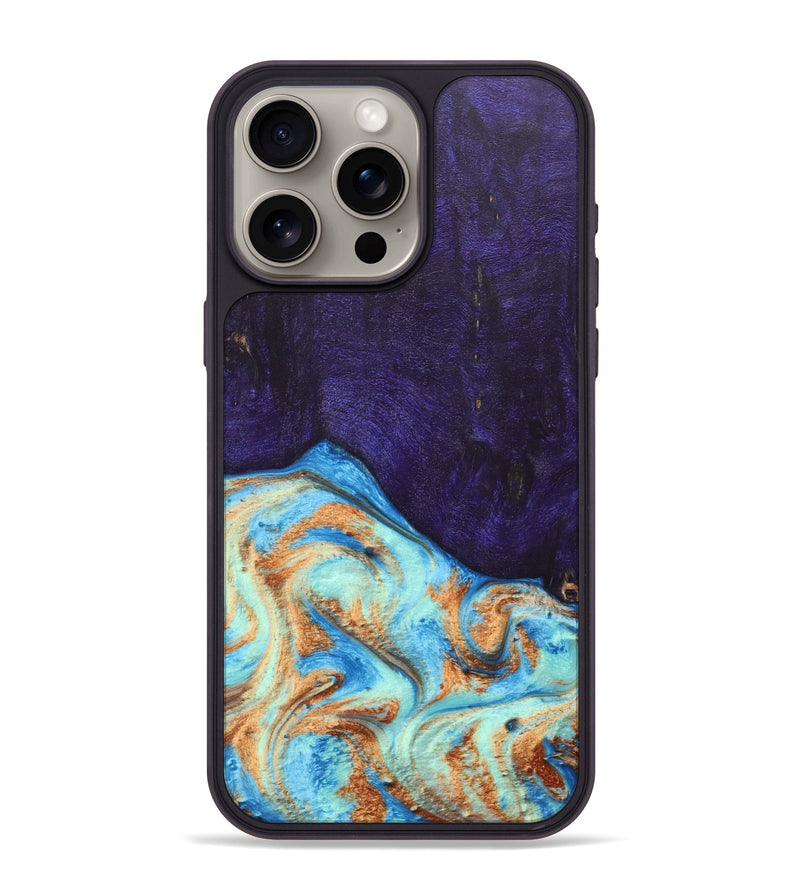 iPhone 15 Pro Max Wood+Resin Phone Case - Roosevelt (Teal & Gold, 688930)
