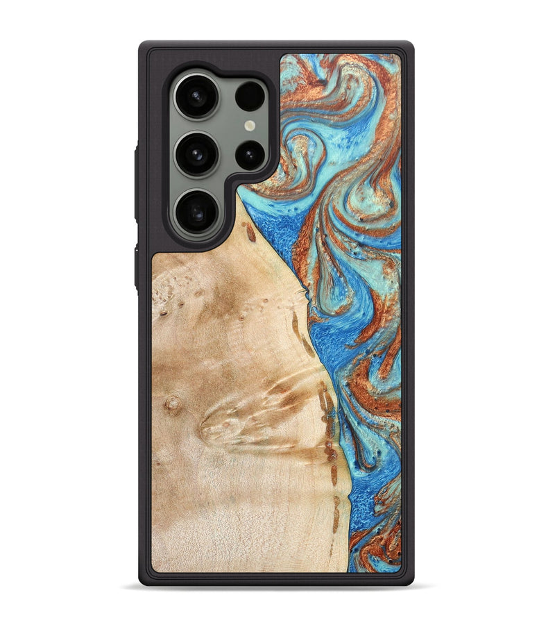 Galaxy S24 Ultra Wood+Resin Phone Case - Malik (Teal & Gold, 688933)