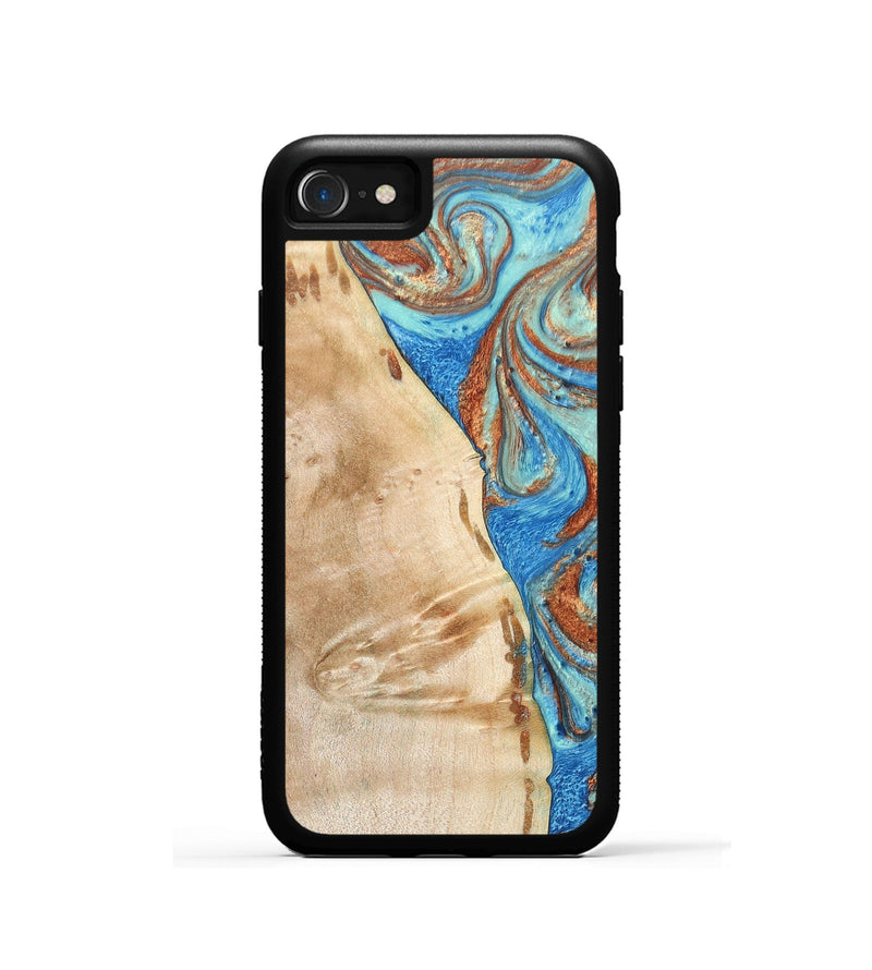 iPhone SE Wood+Resin Phone Case - Malik (Teal & Gold, 688933)