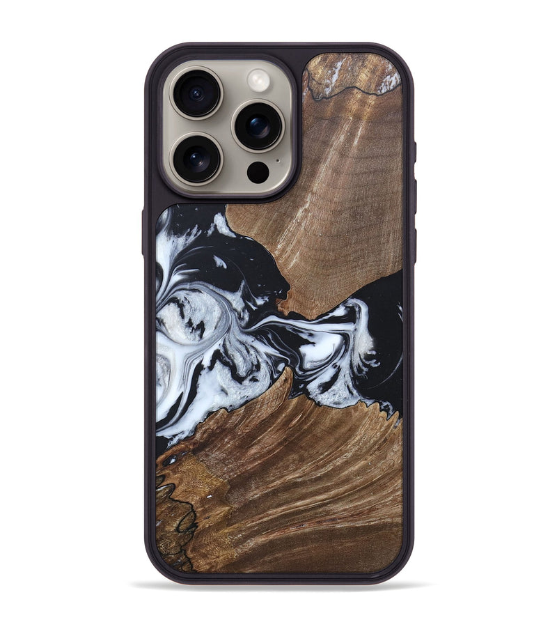 iPhone 15 Pro Max Wood+Resin Phone Case - Staci (Black & White, 689825)