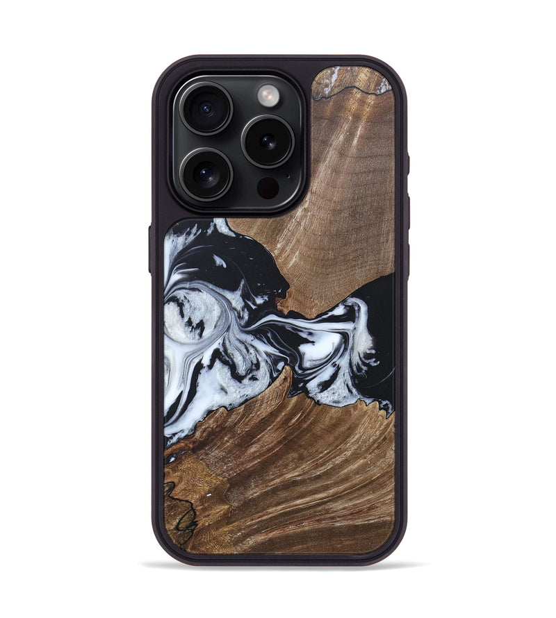 iPhone 15 Pro Wood+Resin Phone Case - Staci (Black & White, 689825)