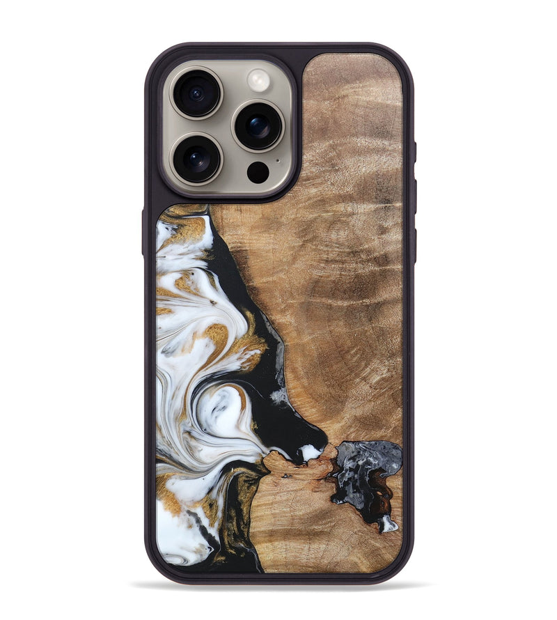 iPhone 15 Pro Max Wood+Resin Phone Case - Katharine (Black & White, 689833)