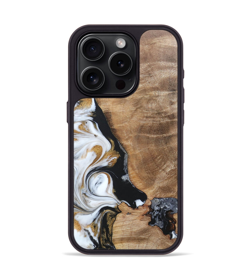 iPhone 15 Pro Wood+Resin Phone Case - Katharine (Black & White, 689833)
