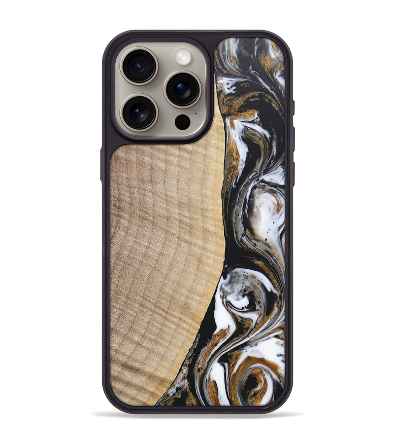 iPhone 15 Pro Max Wood+Resin Phone Case - Khadijah (Black & White, 689835)