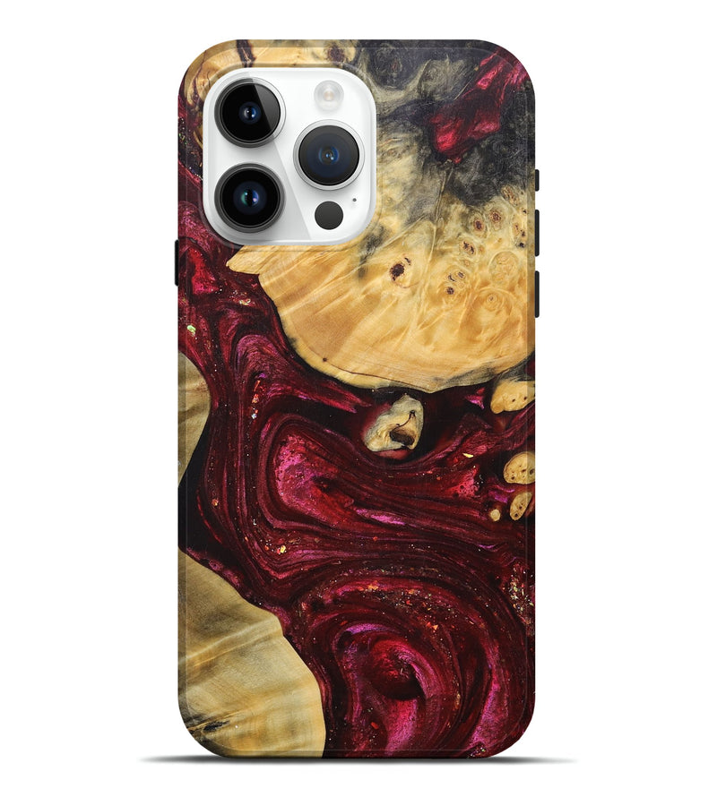 iPhone 15 Pro Max Wood+Resin Live Edge Phone Case - Carl (Red, 690198)