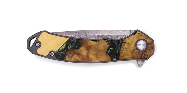 EDC Wood+Resin Pocket Knife - Lesly (Teal & Gold, 690746)