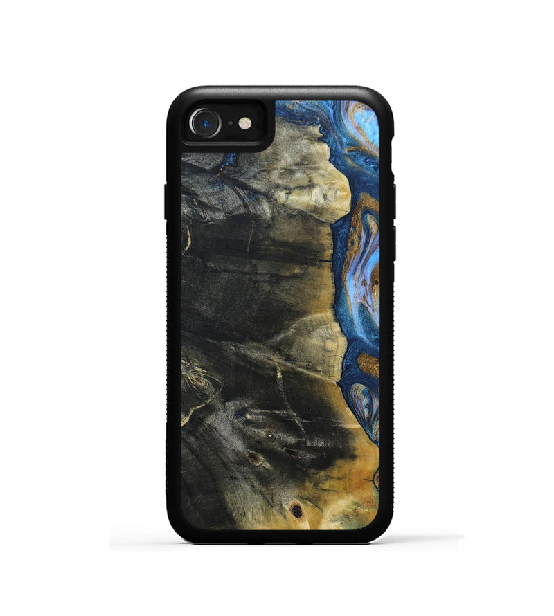 iPhone SE Wood+Resin Phone Case - Lynda (Teal & Gold, 691564)