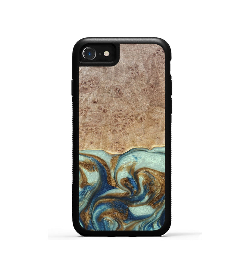 iPhone SE Wood+Resin Phone Case - Brandy (Teal & Gold, 691566)