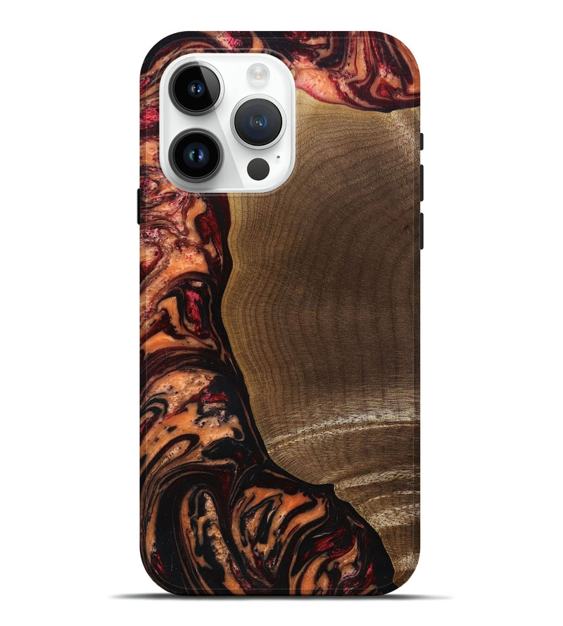 iPhone 15 Pro Max Wood+Resin Live Edge Phone Case - Alan (Red, 691666)