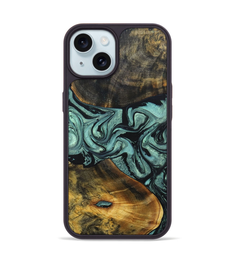 iPhone 15 Wood+Resin Phone Case - Carlton (Green, 691920)